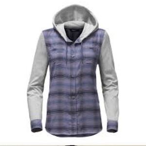 North Face Plaid and Grey Hooded Button Down Shirt